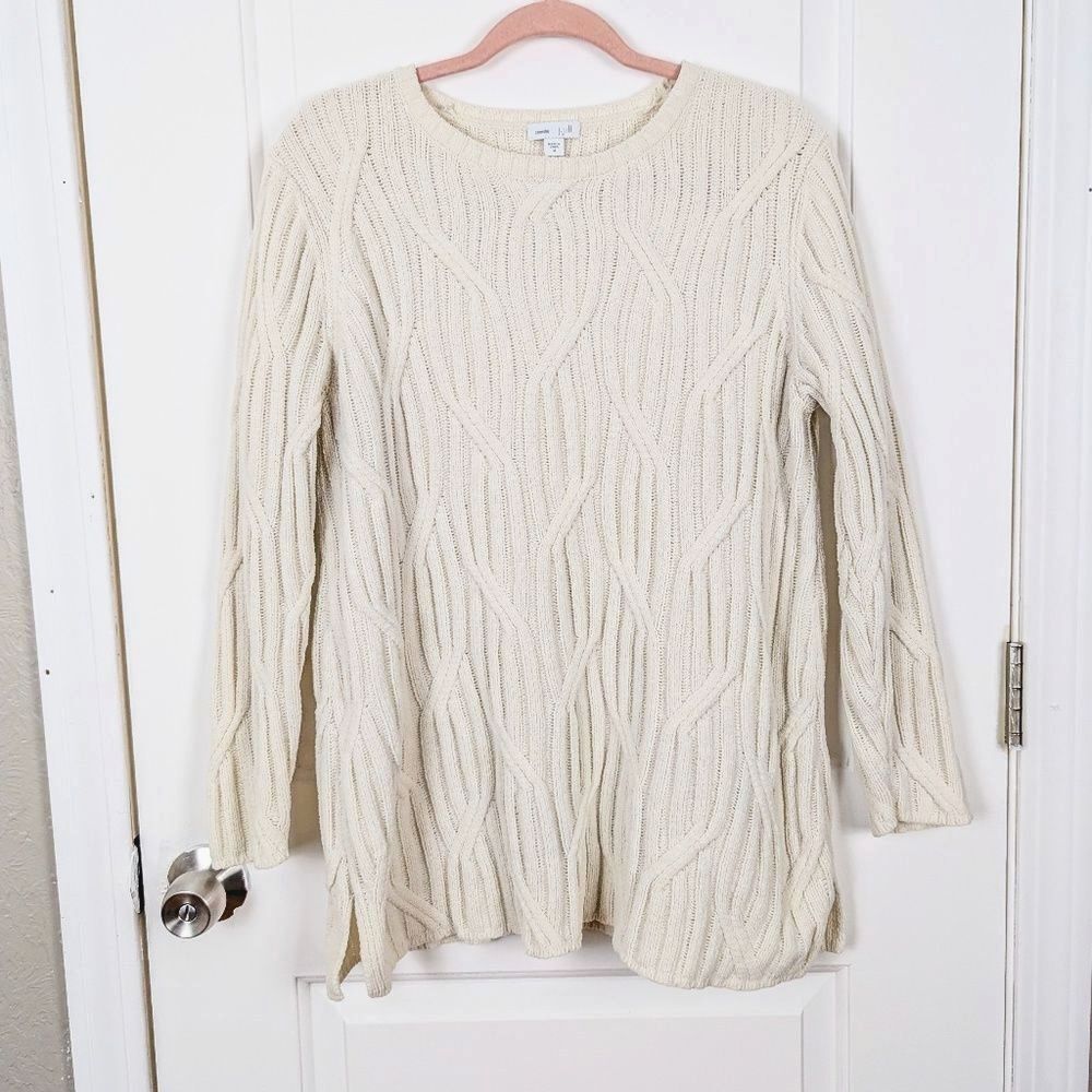 J.Jill | Cream Cable Knit Tunic Sweater Long Sleeve Size Medium